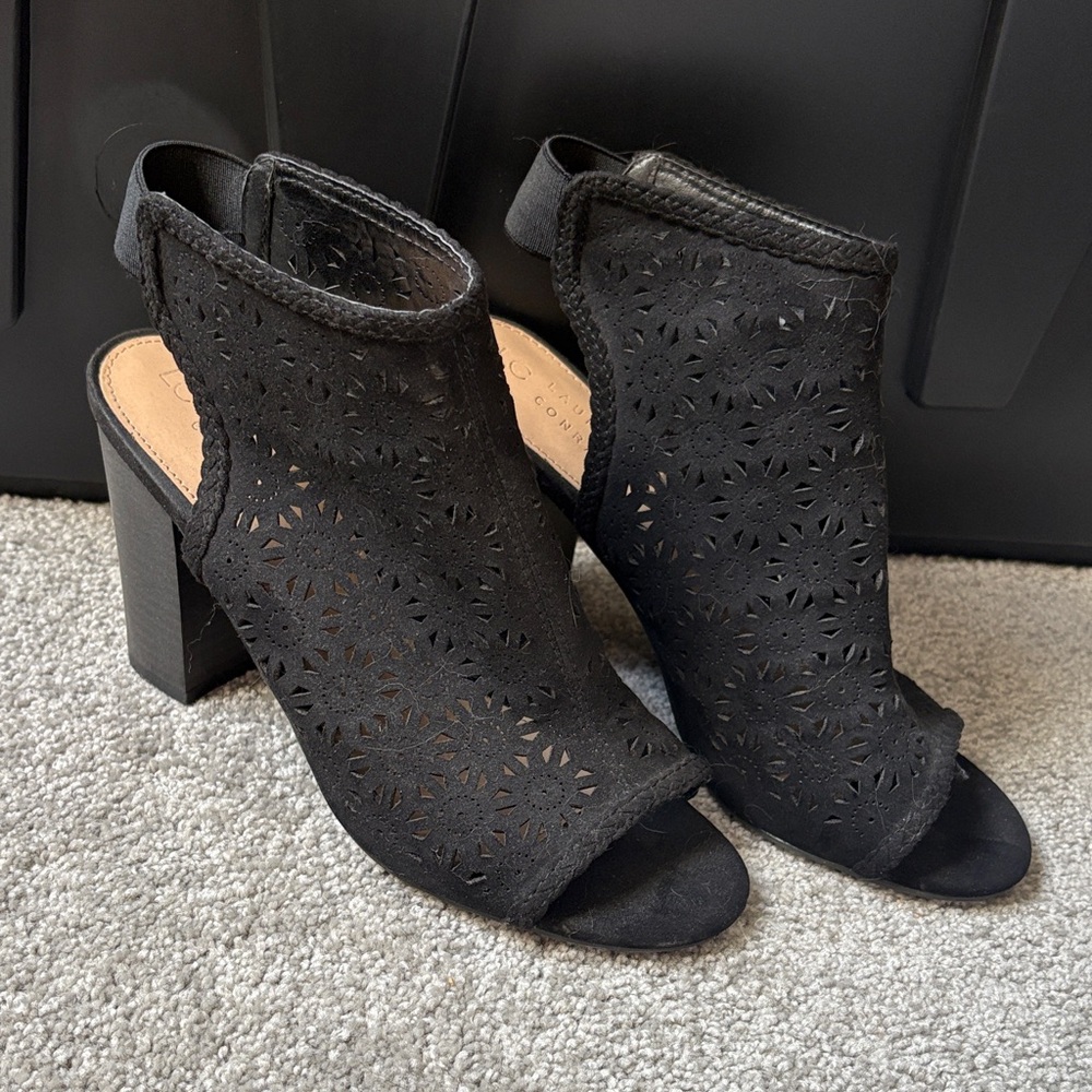 LC Lauren Conrad Black Cutout Peep-Toe Heels